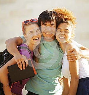 Cute group of teenages at the building of