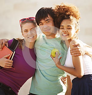 Cute group of teenages at the building of