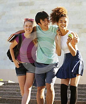 Cute group of teenages at the building of