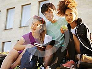 Cute group of teenages at the building of