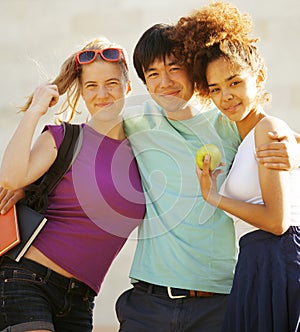 Cute group of teenages at the building of