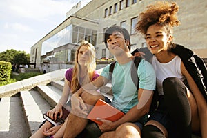 Cute group of teenages at the building of