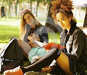 Cute group of teenages at the building of