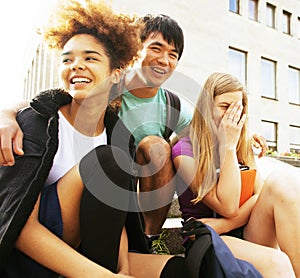 Cute group teenages at the building of university