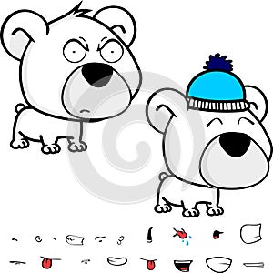 Cute grumpy big head baby polar bear cartoon expressions collection set