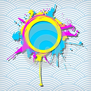 Cute grunge frame on a waves background