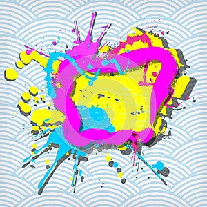 Cute grunge frame on a waves background