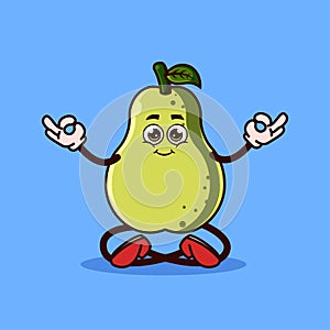 Cute Guava fruit character Meditation. Fruit character icon concept isolated. Emoji Sticker. flat cartoon style Vector