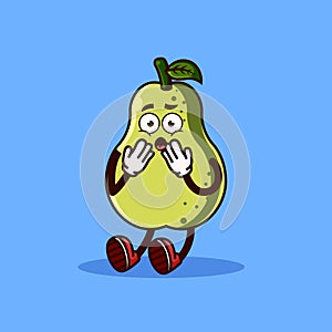 Cute Guava fruit character shocked. Fruit character icon concept isolated. Emoji Sticker. flat cartoon style Vector