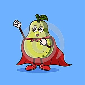 Cute Guava fruit character with Super hero costume and try to fly. Fruit character icon concept isolated. Emoji Sticker. flat