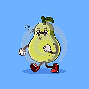 Cute Guava fruit character walking with happy face. Fruit character icon concept isolated. flat cartoon style Premium Vector