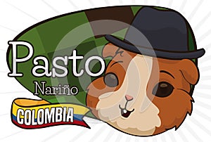 Cute Guinea Pig Inviting you to Pasto City in Colombia, Vector Illustration photo
