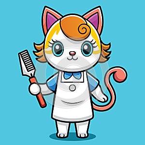 Cute hairdresser cat cute antropomorphic vector EPS