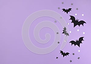 Cute Halloween Background with Black Flying Bats.