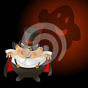 Cute Halloween Count Dracula with ghost.