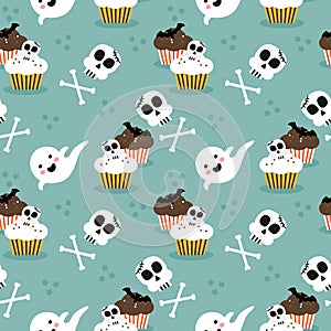 Cute Halloween Cupcake Seamless Pattern