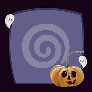 Cute Halloween digital frame with a pumpkin and ghosts