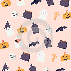 Cute halloween doodle cartoon seamless pattern background
