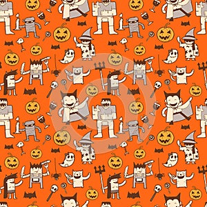 Cute Halloween Doodle Seamless Pattern