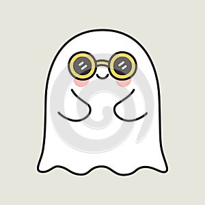Cute Halloween Ghost Cartoon Vector with Round Glasses