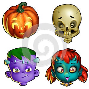 Cute halloween monster heads - isolated