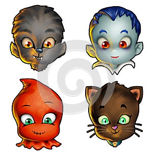 Cute halloween monster heads - isolated