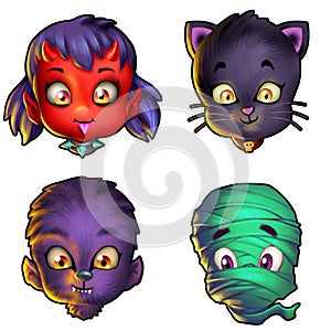 Cute halloween monster heads - isolated