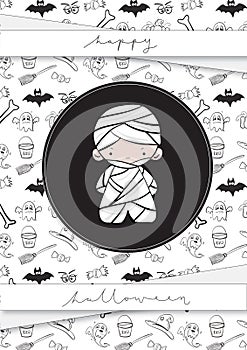 Cute Halloween Mummy card with icons