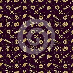 Cute halloween pattern background with gold color