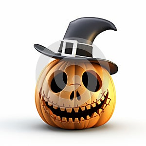 Cute Halloween Pumpkin Skull In Hat - Realistic 3d Render