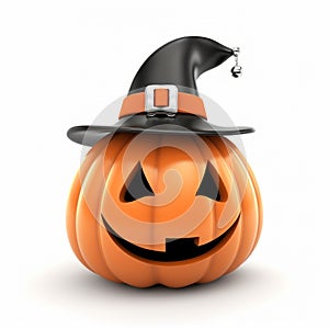 Cute Halloween Pumpkin With Witch Hat - 3d Rendered Jackolantern