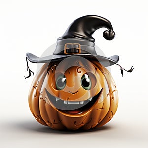 Cute Halloween Pumpkin With Witch Hat - Detailed 3d Render