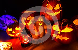 Cute Halloween pumpkins at night - halloween party background