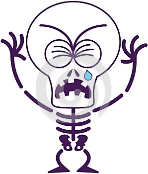 Cute Halloween skeleton crying and sobbing