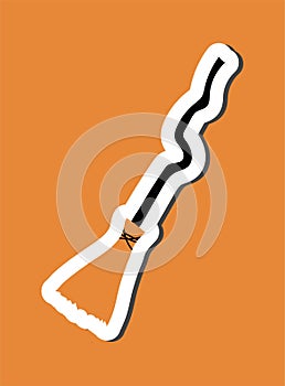 Cute Halloween sticker of scarry day symbol. Funny cartoon witch s broom with a crooked wooden handle. Element of Halloween. Color