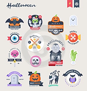 Cute Halloween stickers, badges and labels.