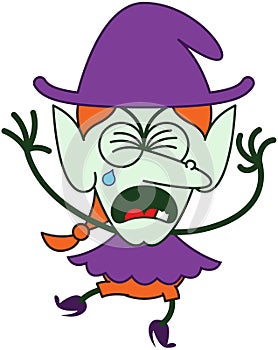 Cute Halloween witch crying and sobbing