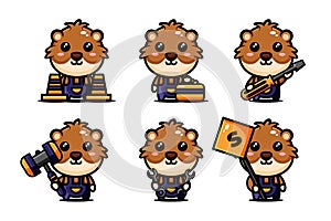 Cute hamster character design set themed constuction