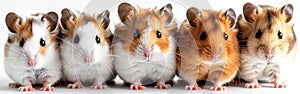 Cute Hamster Collection: Funny and Adorable White and Brown Cricetinae Pets Lying and Sitting on White Background - Panorama