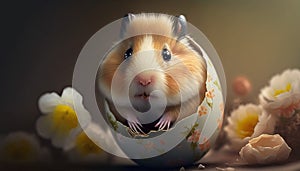 Cute Hamster in an Easter Eggshell, Generative AI.