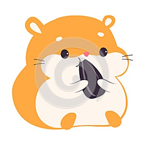 Cute Hamster Eating Sunflower Seed, Adorable Red Pet Animal Character Cartoon Vector Illustration