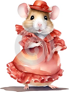 A cute Hamster in Flamenco dresses. Ai-Generated.