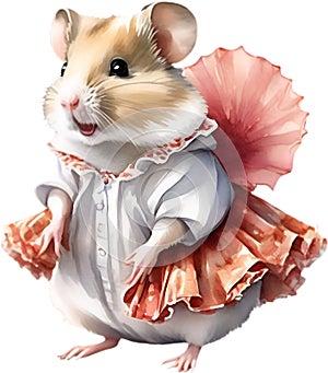 A cute Hamster in Flamenco dresses. Ai-Generated.