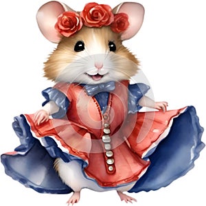 A cute Hamster in Flamenco dresses. Ai-Generated.