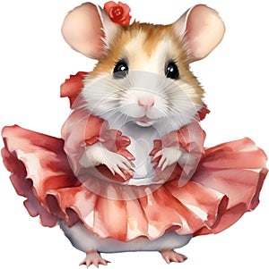 A cute Hamster in Flamenco dresses. Ai-Generated.