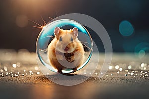 Cute hamster inside a crystallize bubble