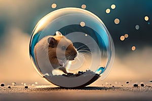 Cute hamster inside a crystallize bubble