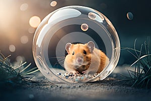 Cute hamster inside a crystallize bubble