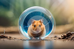 Cute hamster inside a crystallize bubble