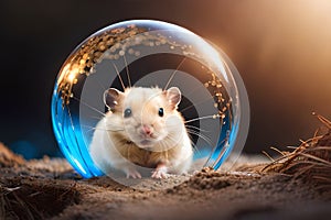 Cute hamster inside a crystallize bubble